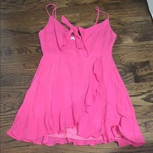 Hot Pink Cotton Candy La Cutout Tie Ruffle Dress